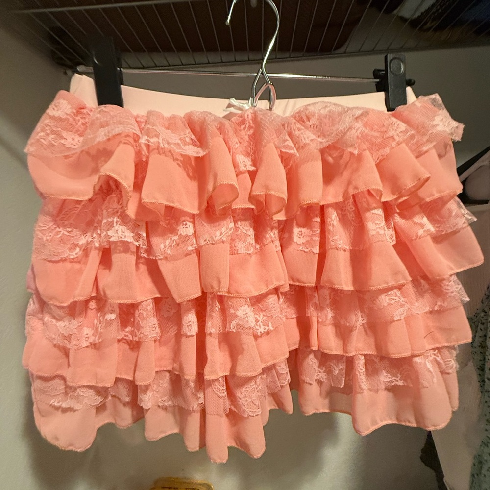 Pink Ruffled Lace Skirt